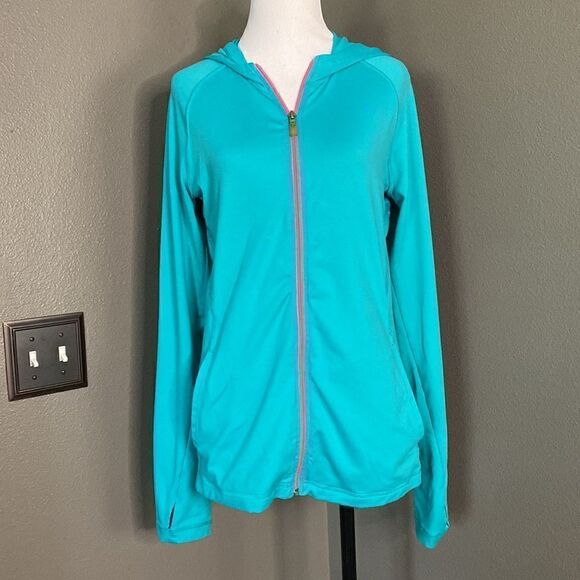 Adidas Clima Cool Blue Green Long Sleeve Full Zip Shirt - Picture 16 of 16
